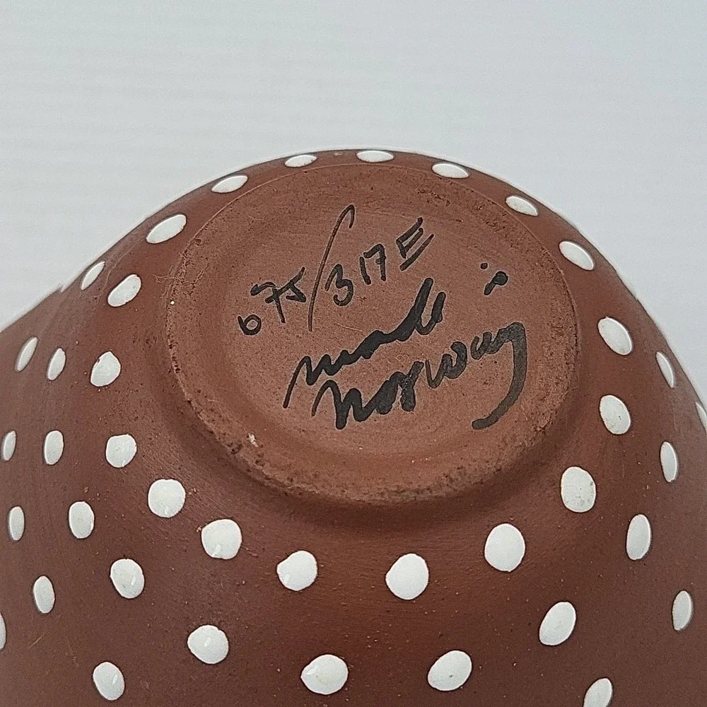 Mid Century Pottery BOWL NORWAY‎ Brown White Polka Dots